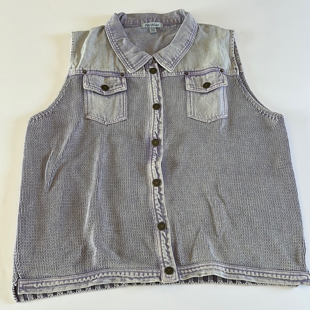 PBJ Blues Purple acid-wash Button Down vest with Classic Style